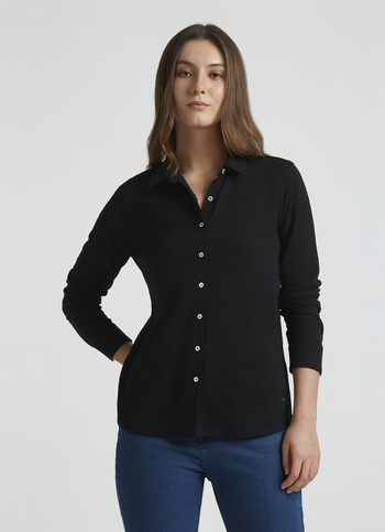 Black Full Sleeve Waffle Knit Shirt