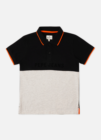 Boys Black Colour Block Short Sleeve Polo