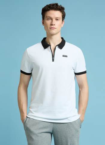 White Short Sleeves Zipper Stretch Polo