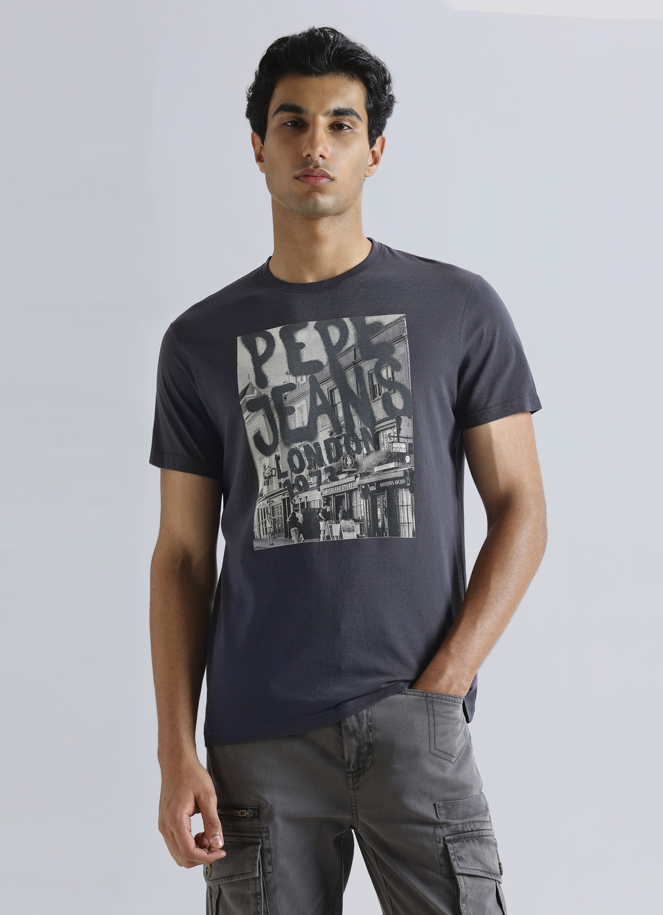 Grey Graphic Print Short Sleeve T-shirt, , large image number 1