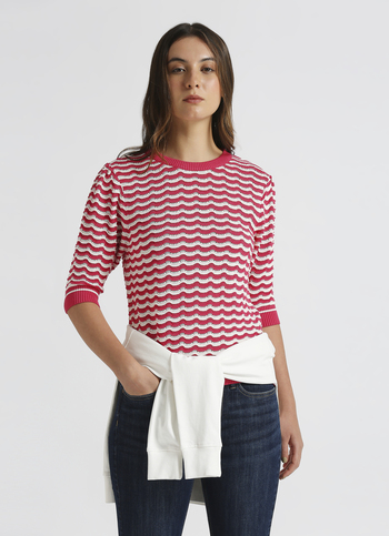 Pink Stripes Short Sleeve Flat Knit Top