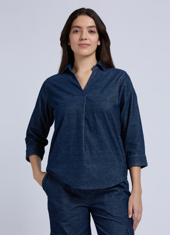 Blue Quarter Sleeve Denim Top