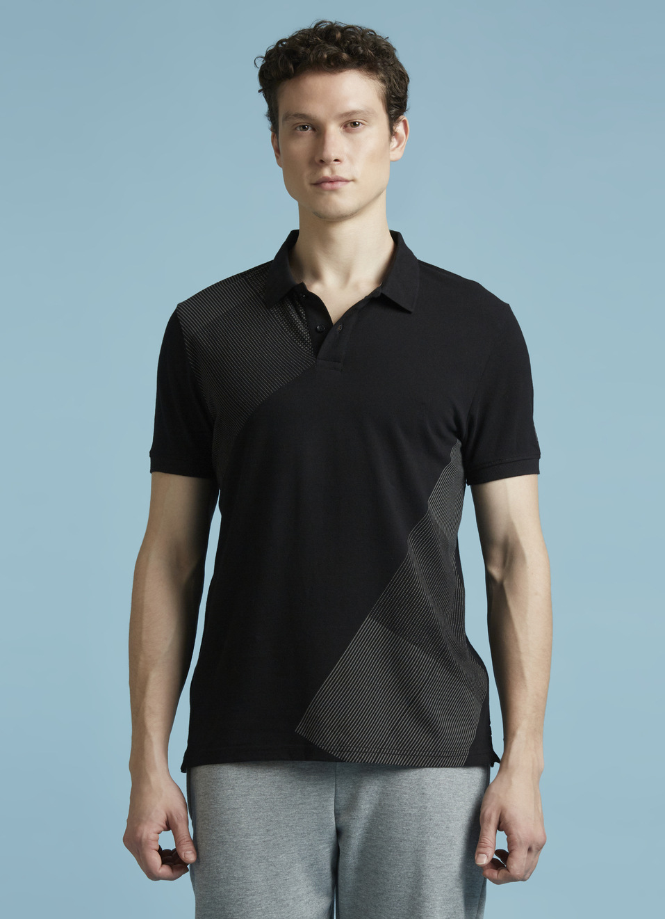 Black Abstract Print Short Sleeves Polo, , large image number 1