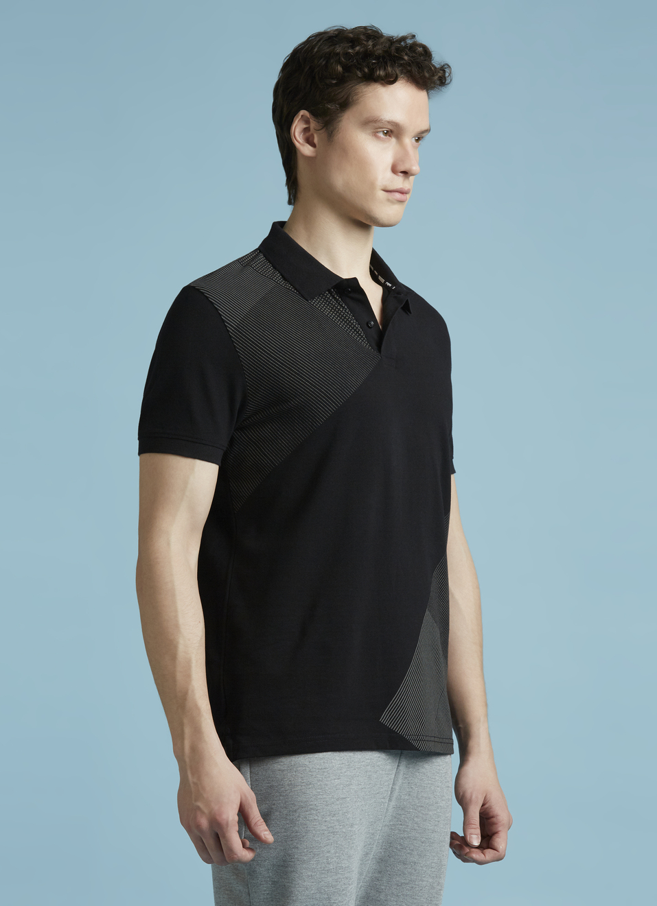 Black Abstract Print Short Sleeves Polo, , large image number 3