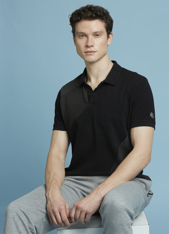 Black Abstract Print Short Sleeves Polo