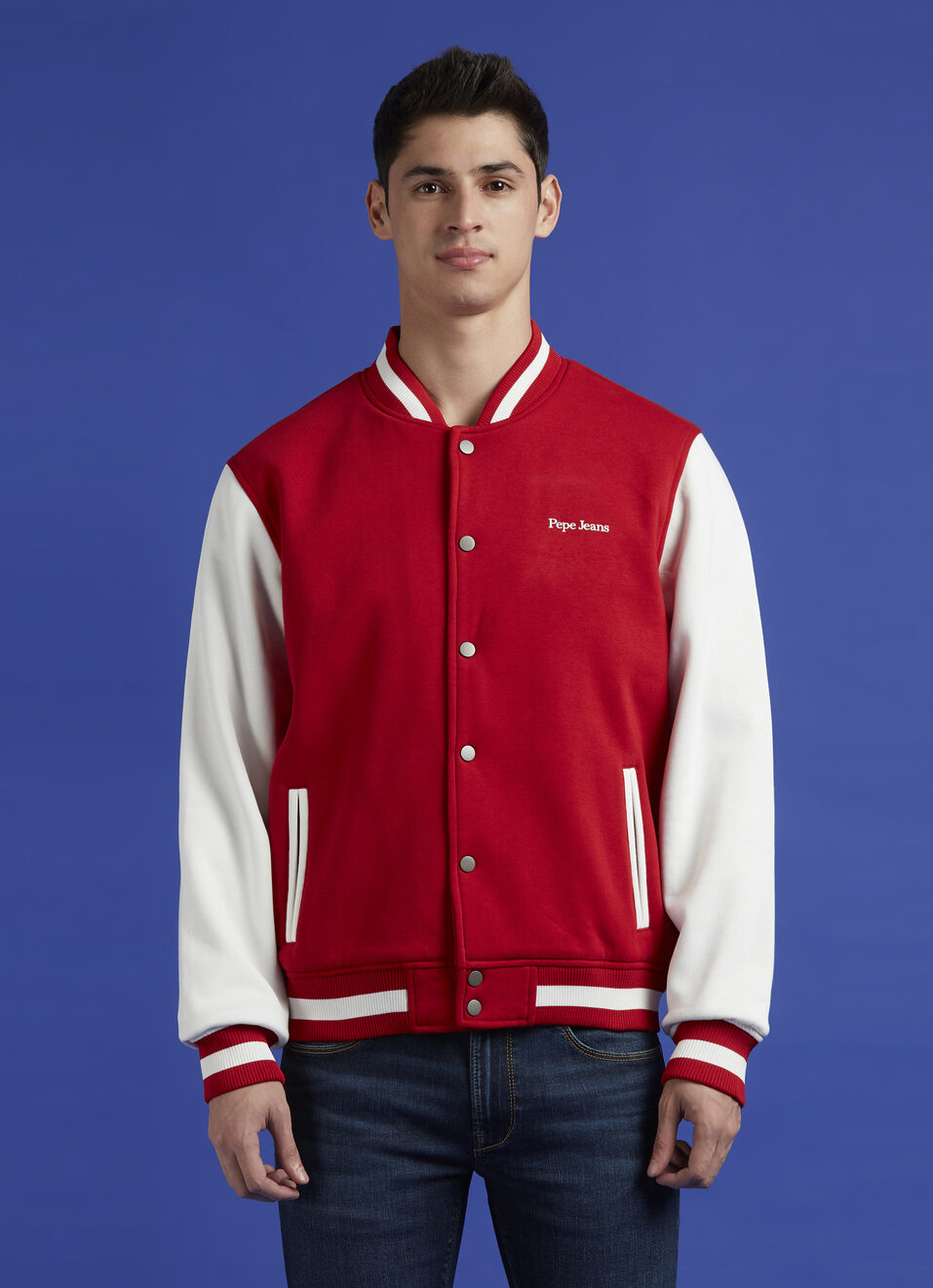 Red Baseball Neck Full Sleeve Jacket, , large image number 1