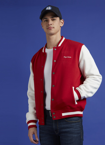 Red Baseball Neck Full Sleeve Jacket