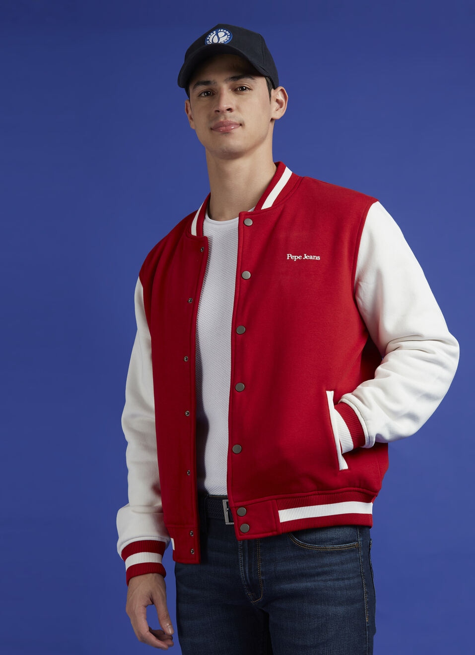 Red Baseball Neck Full Sleeve Jacket, , large image number 0