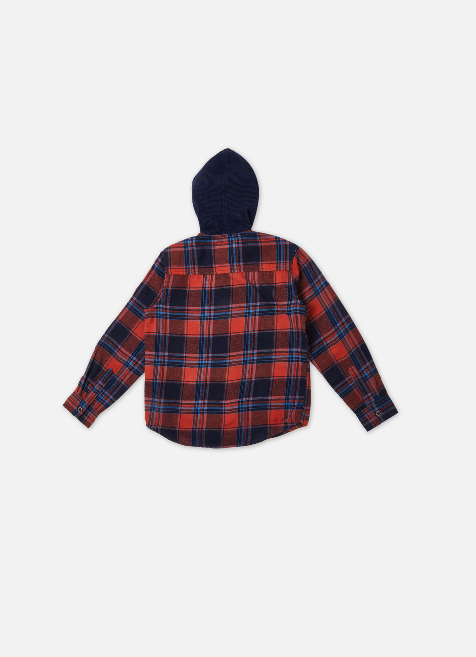 Boys Navy Check Full Sleeve Hooded Shirt, , large image number 1