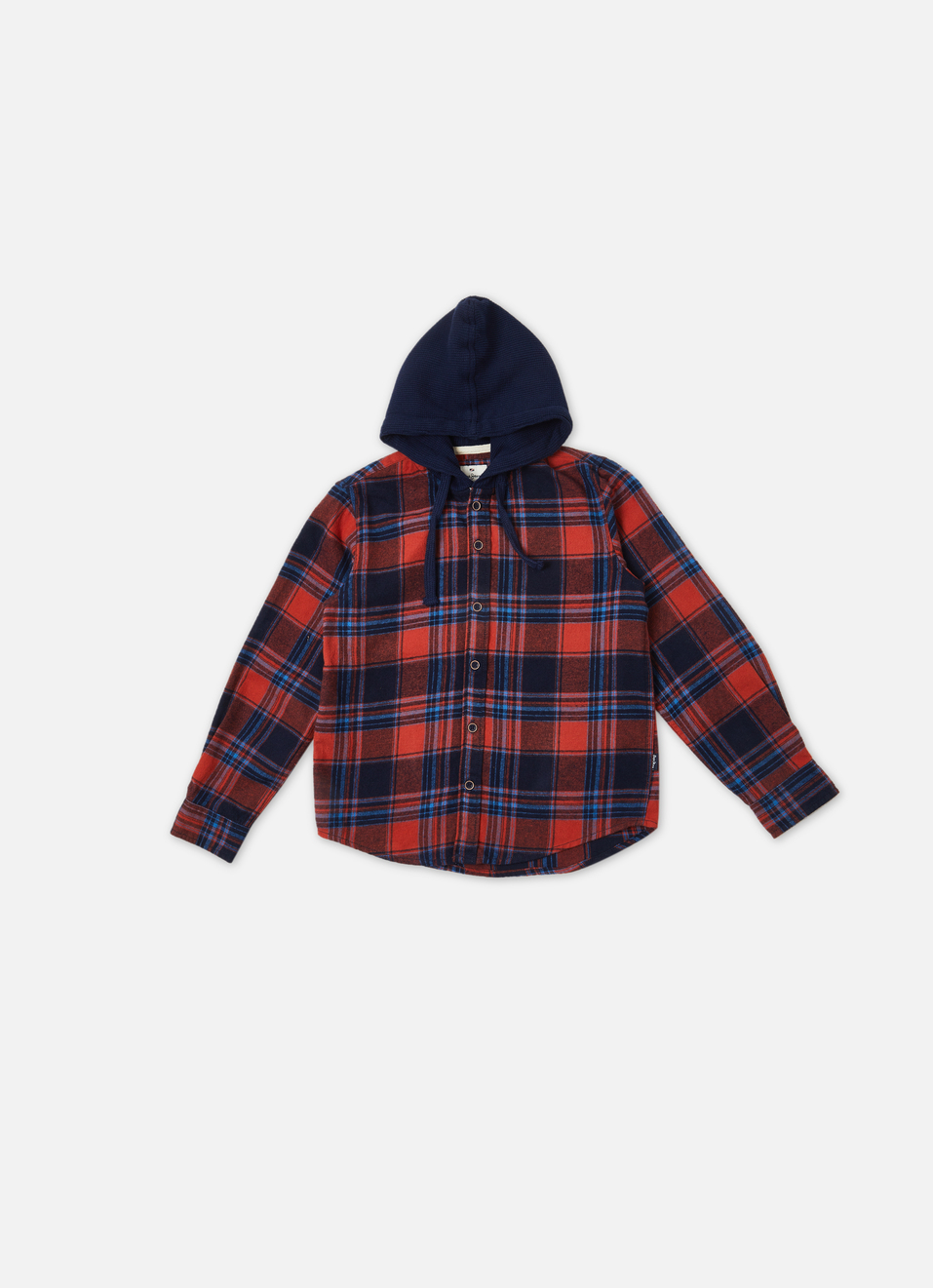 Boys Navy Check Full Sleeve Hooded Shirt, , large image number 0