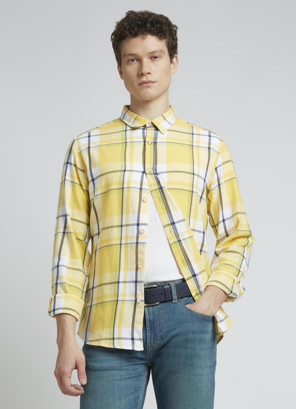 Yellow Checks Full Sleeve Shirt, , large image number 0