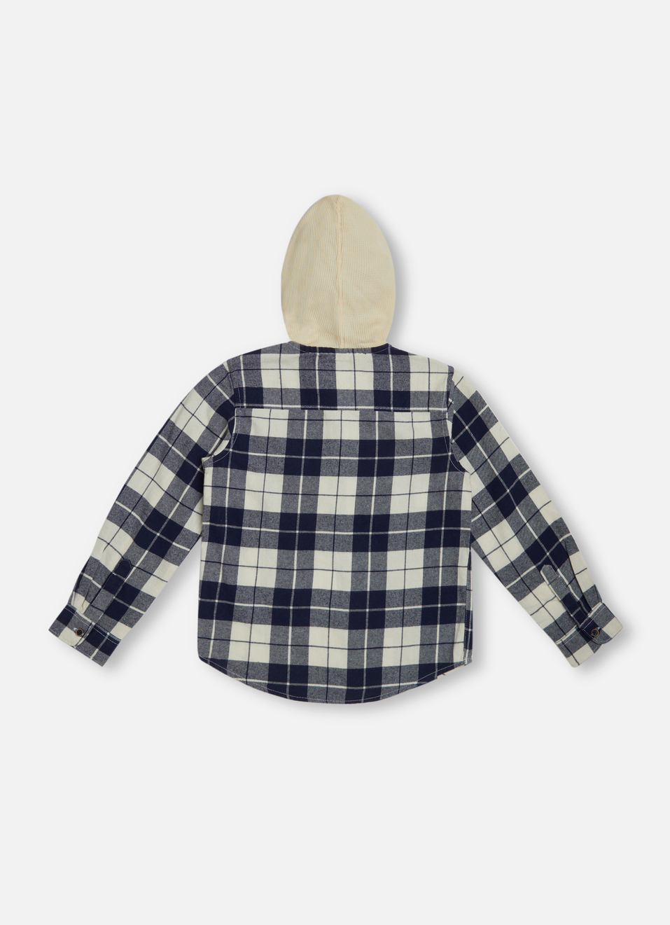 Boys Navy Check Full Sleeve Hoodie Shirt, , large image number 1