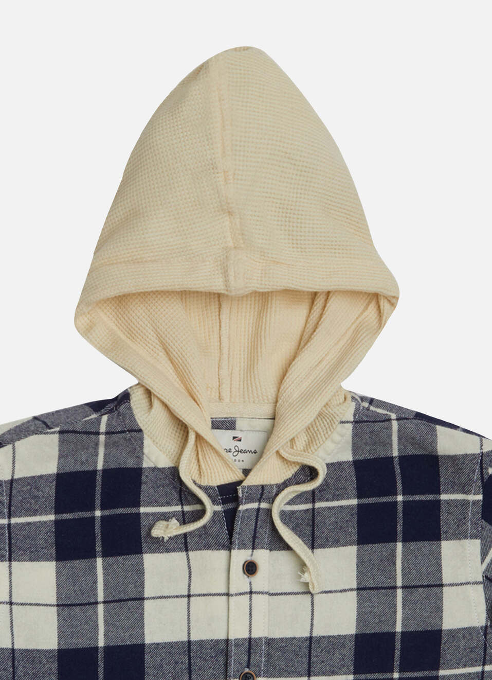 Boys Navy Check Full Sleeve Hoodie Shirt, , large image number 2