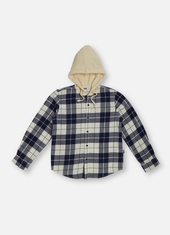 Boys Navy Check Full Sleeve Hoodie Shirt