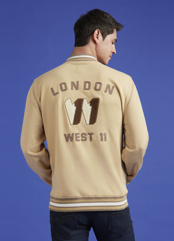 Beige Embroidered Back Print Full Sleeve Sweatshirt