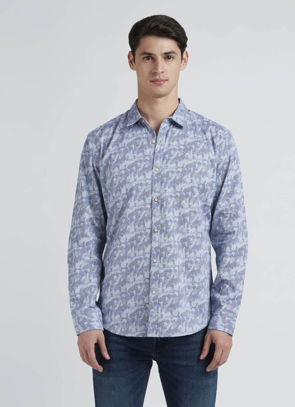 Blue Printed Full Sleeve Shirt, , large image number 1
