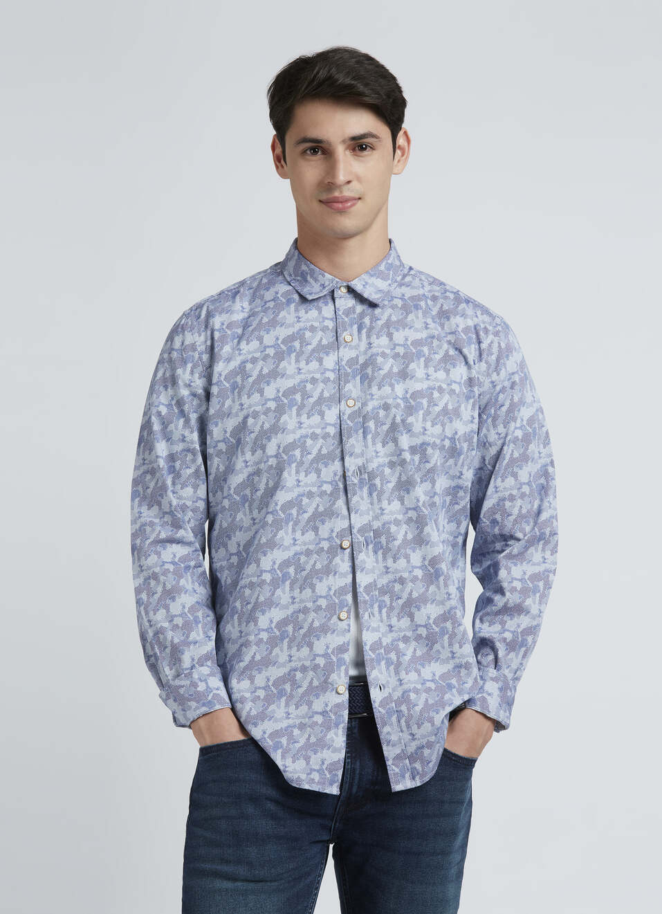 Blue Printed Full Sleeve Shirt, , large image number 0