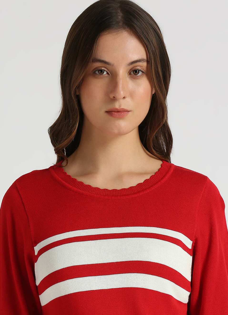 Red Stripes Short Sleeve Flat Knit Top, , large image number 4