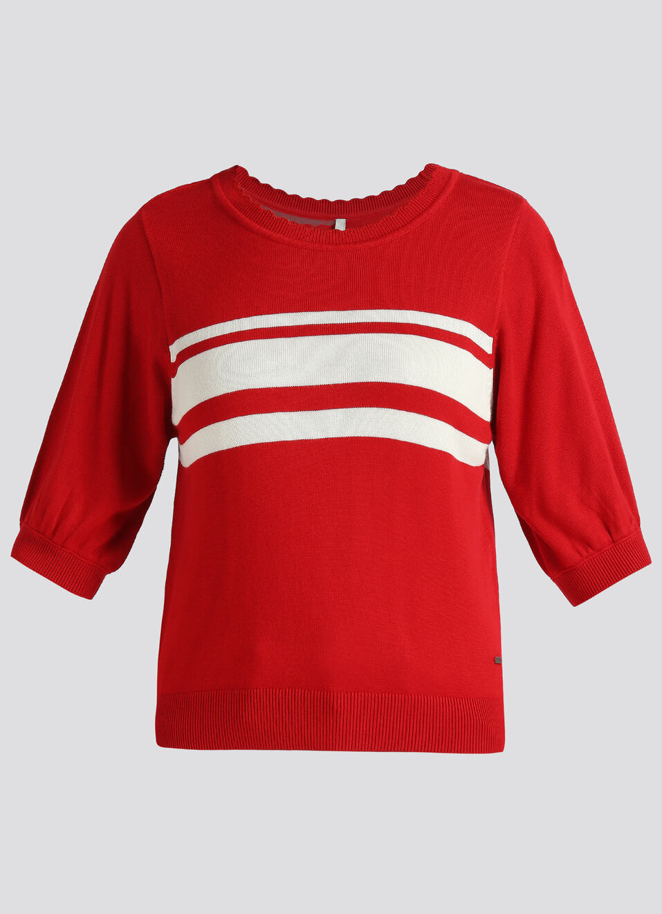 Red Stripes Short Sleeve Flat Knit Top, , large image number 6