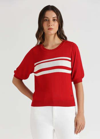 Red Stripes Short Sleeve Flat Knit Top