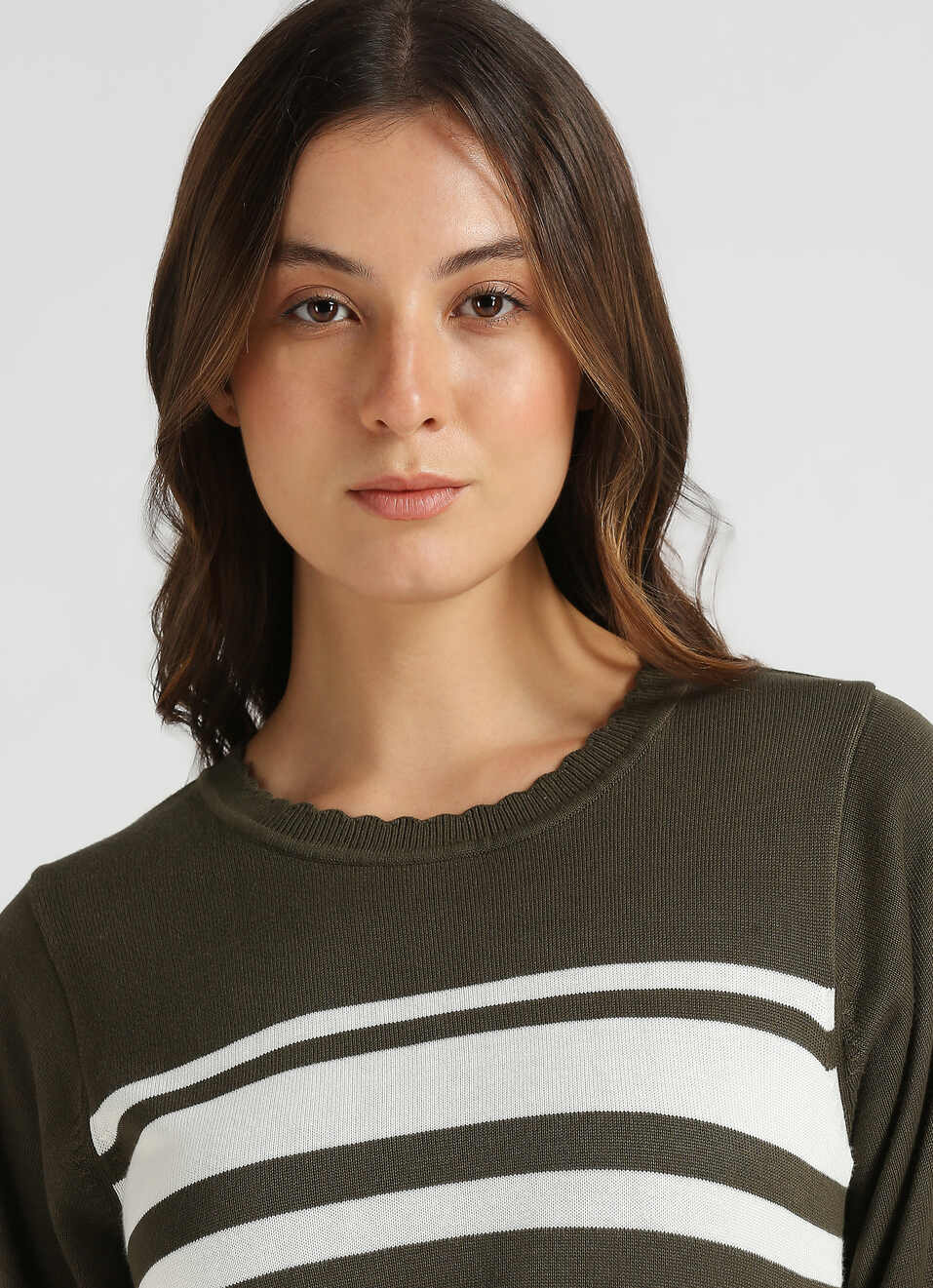 Olive Stripes Short Sleeve Flat Knit Top, , large image number 4