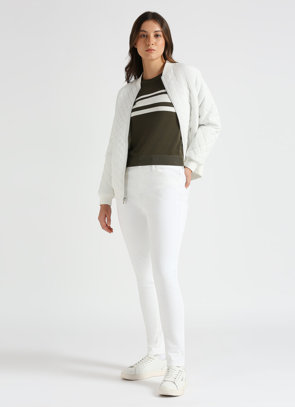 Olive Stripes Short Sleeve Flat Knit Top, , large image number 5