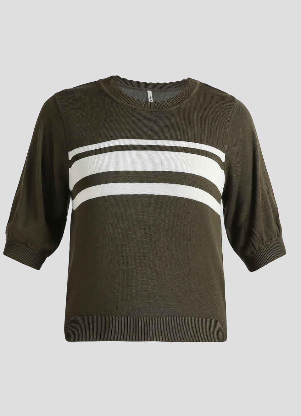 Olive Stripes Short Sleeve Flat Knit Top, , large image number 6