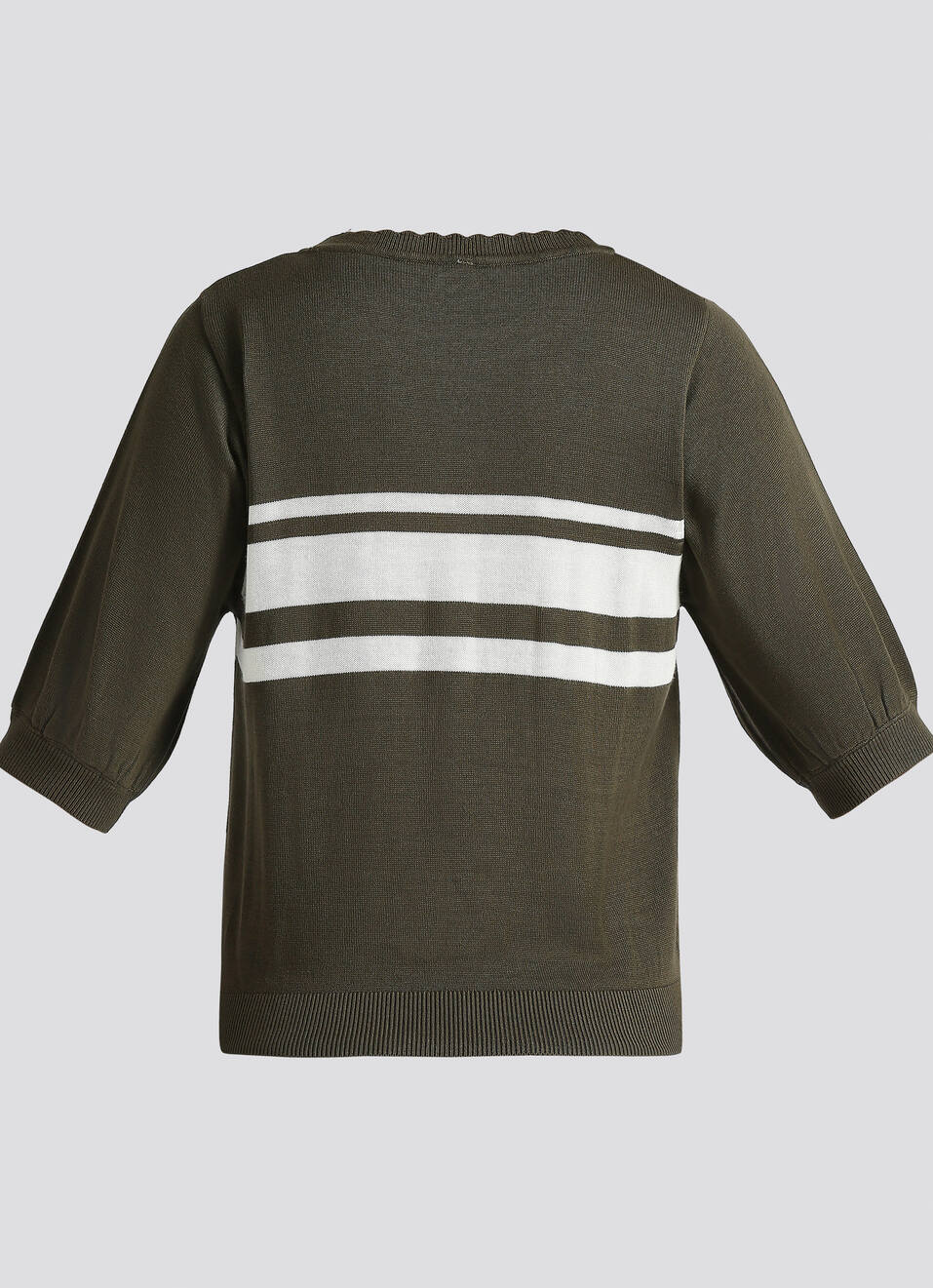Olive Stripes Short Sleeve Flat Knit Top, , large image number 7