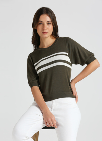 Olive Stripes Short Sleeve Flat Knit Top