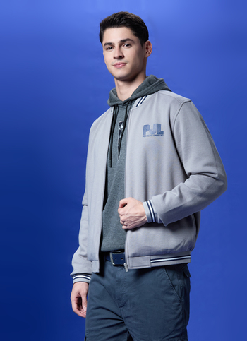 Grey Baseball Neck Full Sleeve Lightweight Sweatshirt