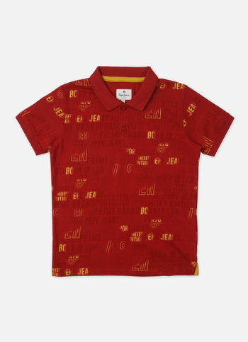 Boys Red Typographic Print Short Sleeve Polo