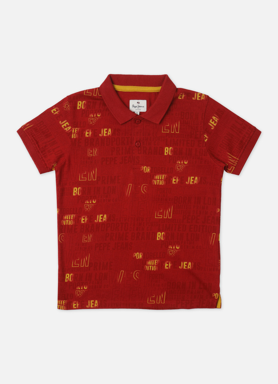 Boys Red Typographic Print Short Sleeve Polo, , large image number 0