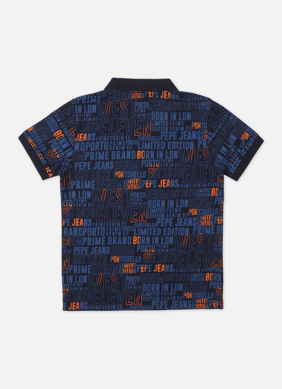 Boys Navy Typographic Print Short Sleeve Polo, , large image number 1