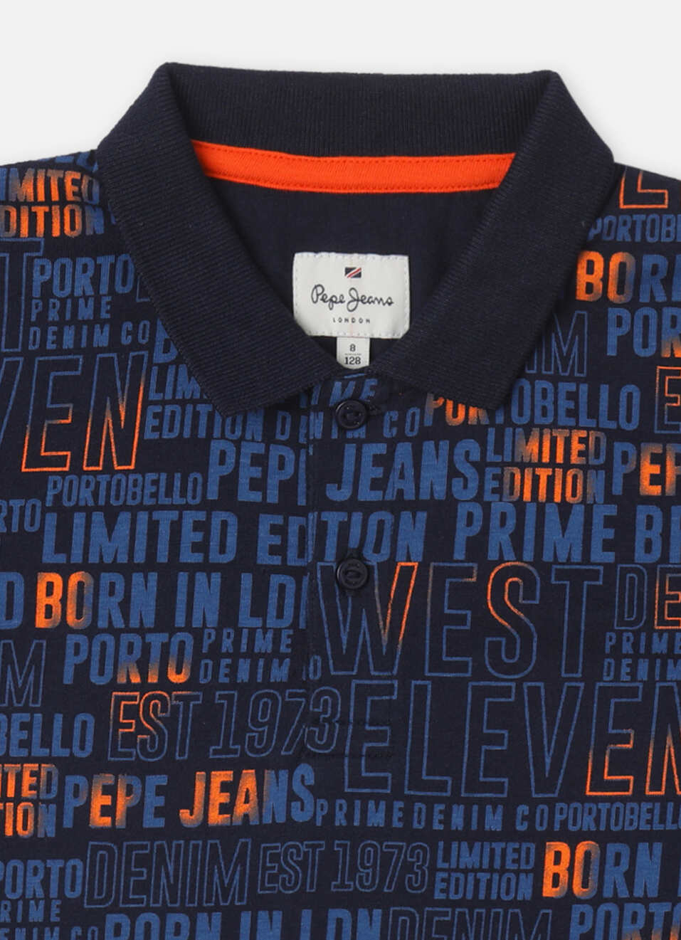 Boys Navy Typographic Print Short Sleeve Polo, , large image number 2
