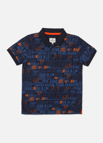 Boys Navy Typographic Print Short Sleeve Polo