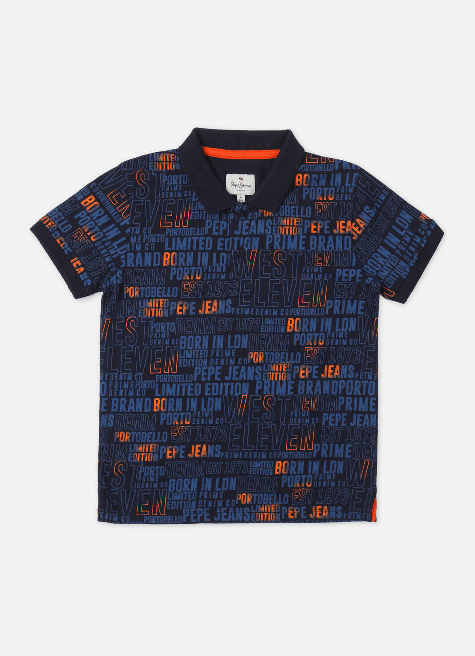 Boys Navy Typographic Print Short Sleeve Polo, , large image number 0