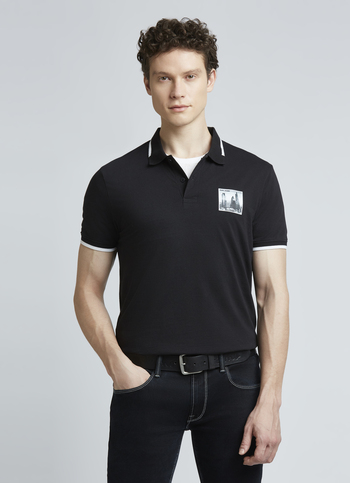 Black Graphic Print Short Sleeve Polo