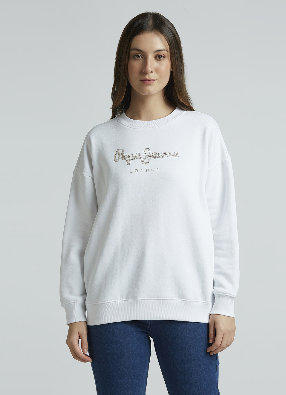 White Embellished Oversized Sweatshirt, , large image number 1