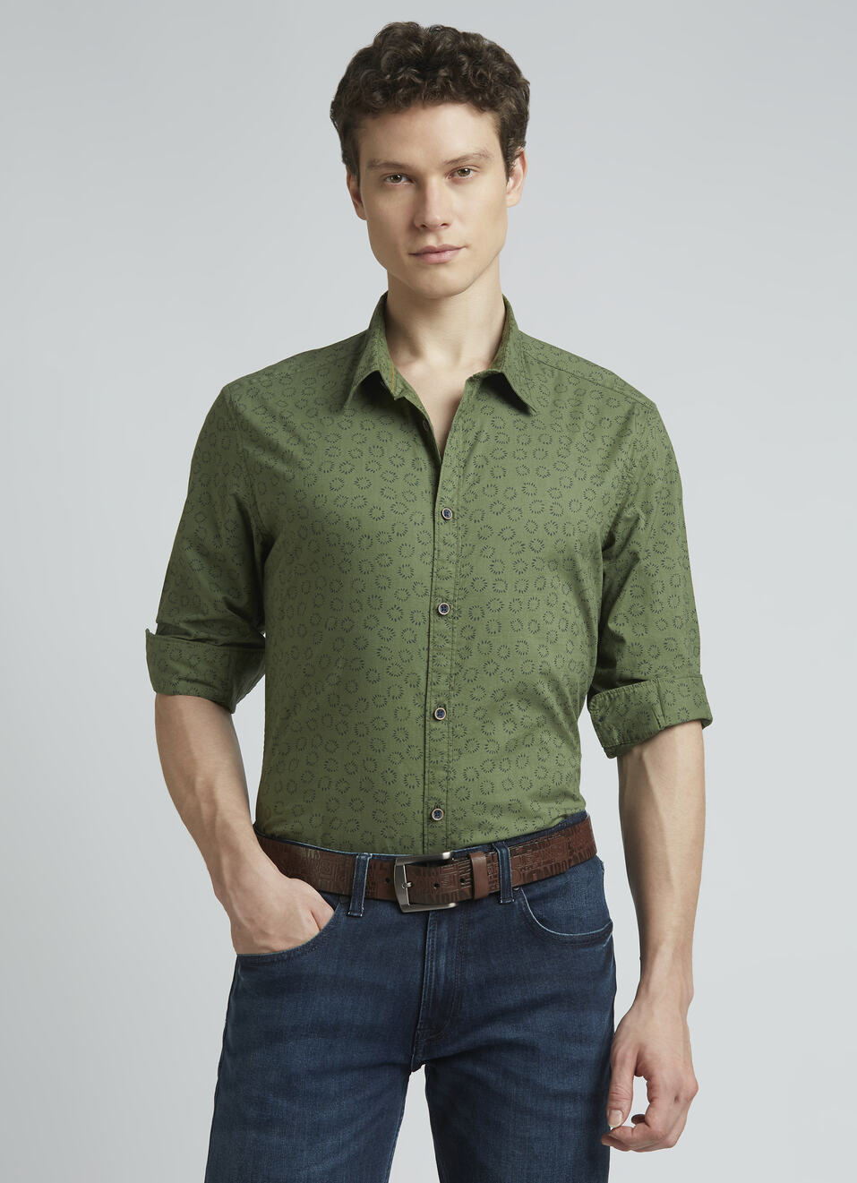 Green Printed Full Sleeve Shirt, , large image number 0