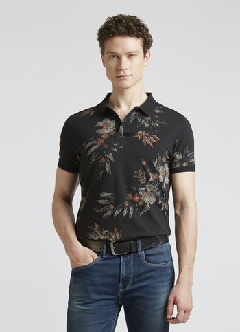 Black Floral Print Short Sleeve Polo