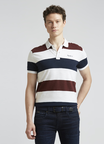 Burgundy Stripes Short Sleeve Polo