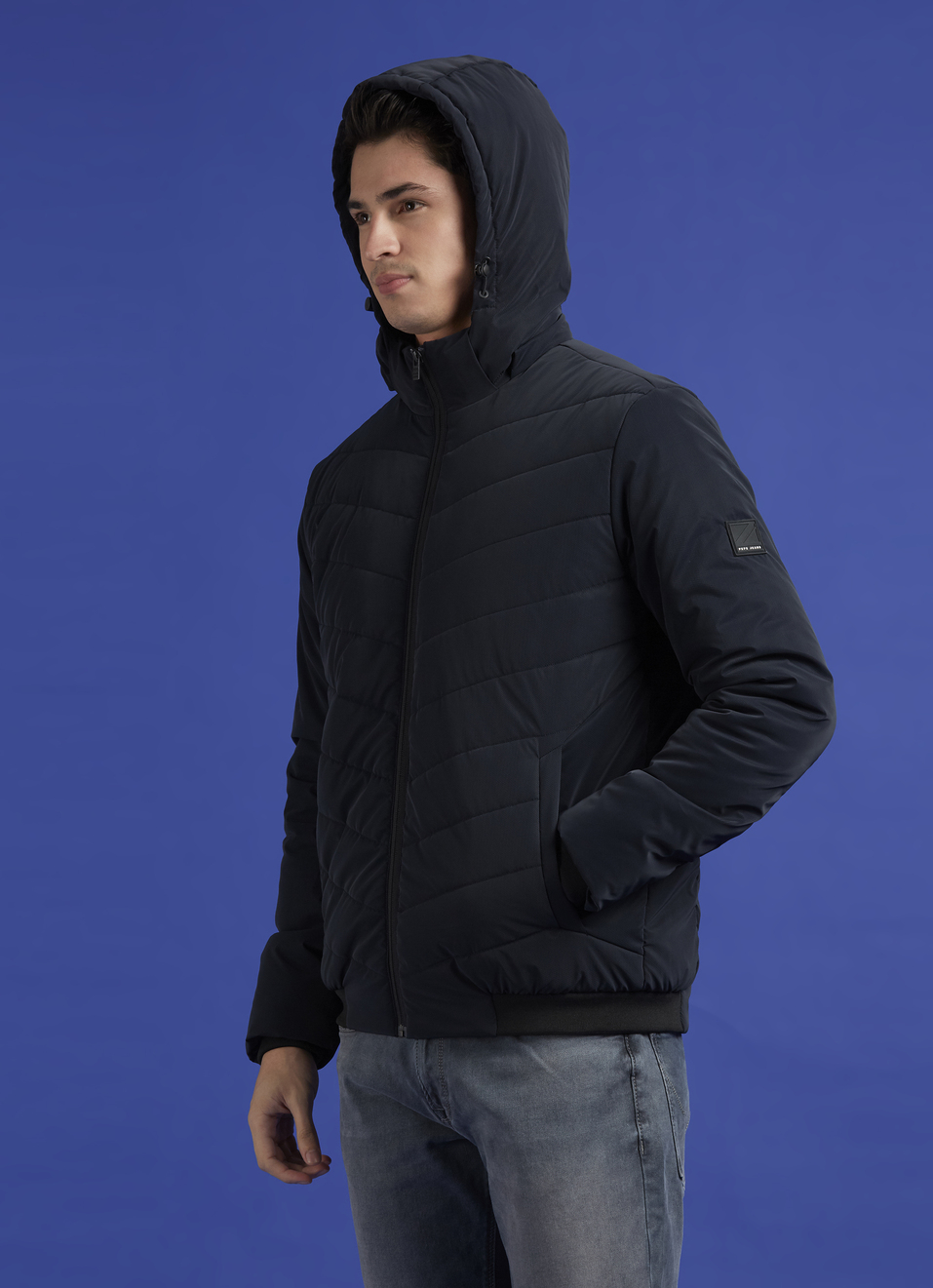 Navy Full Sleeve Hooded Jacket, , large image number 3