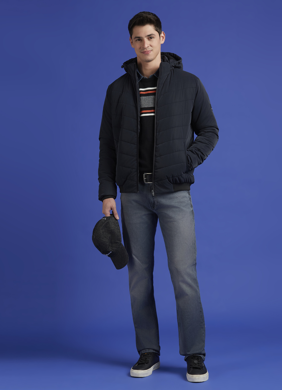 Navy Full Sleeve Hooded Jacket, , large image number 5