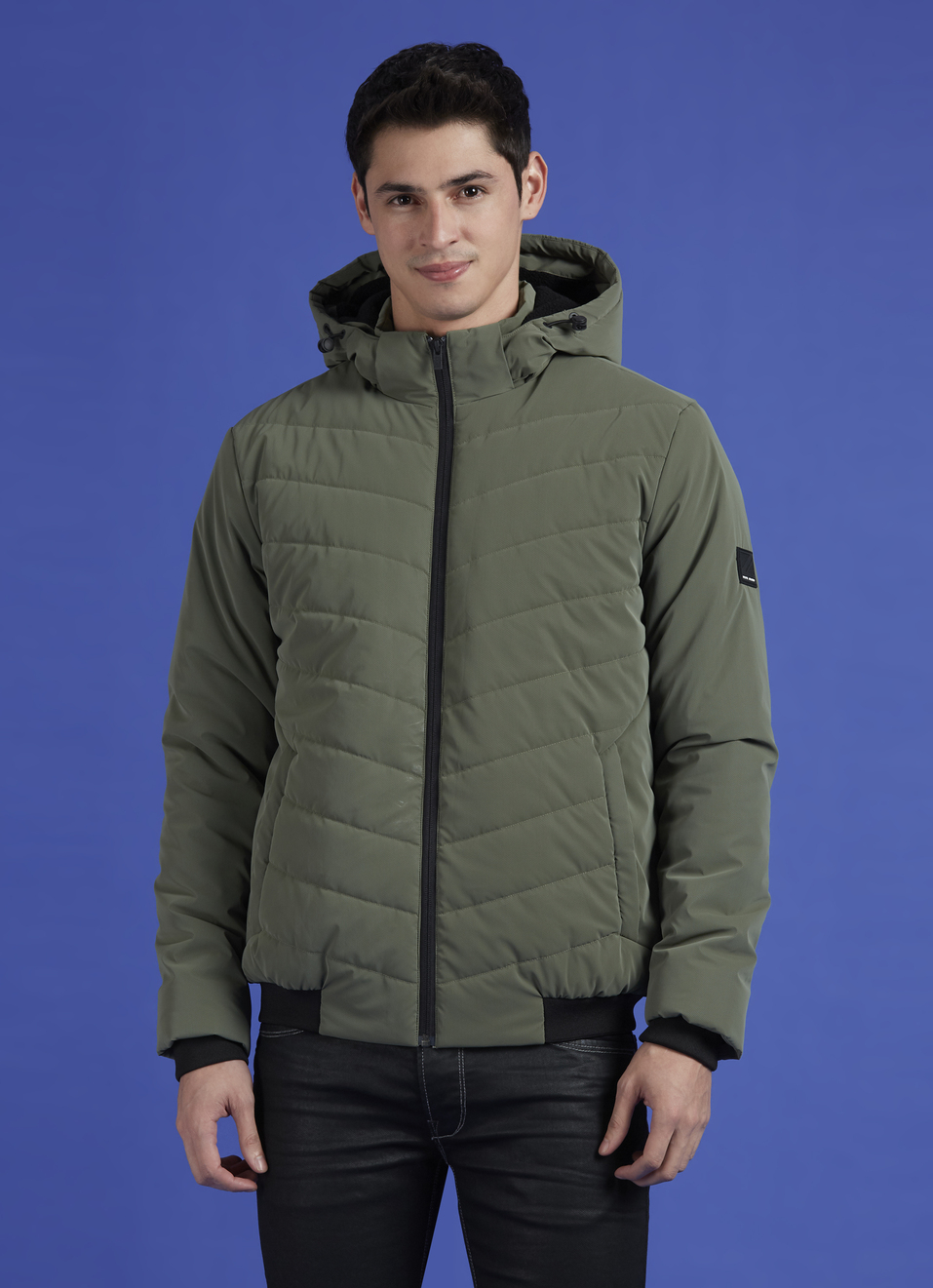 Olive Full Sleeve Hooded Jacket, , large image number 1
