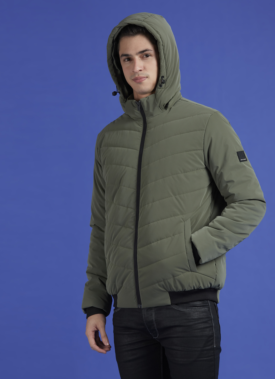 Olive Full Sleeve Hooded Jacket, , large image number 3