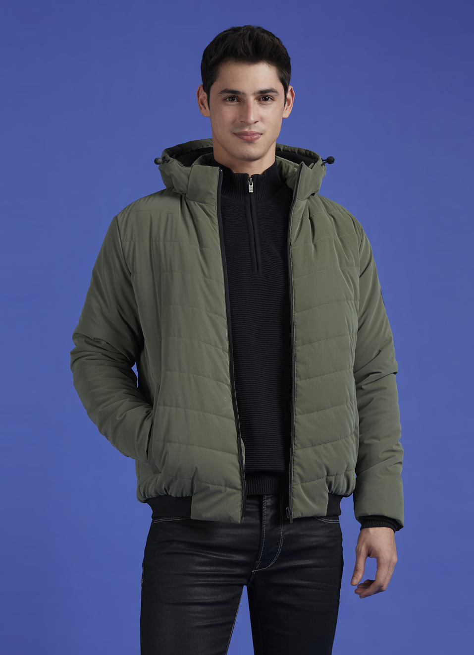 Olive Full Sleeve Hooded Jacket, , large image number 0