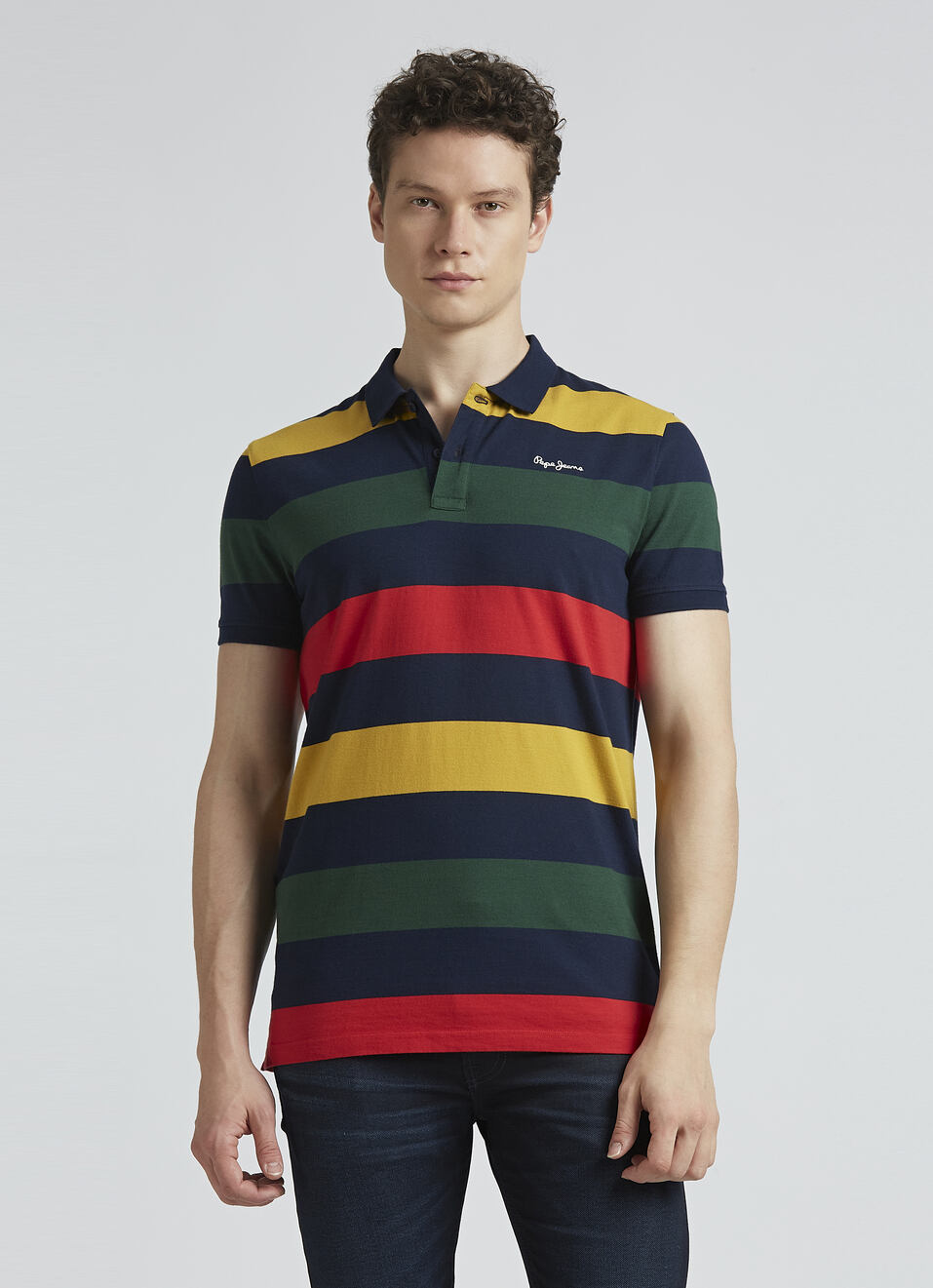 Navy Stripes Short Sleeve Polo, , large image number 1