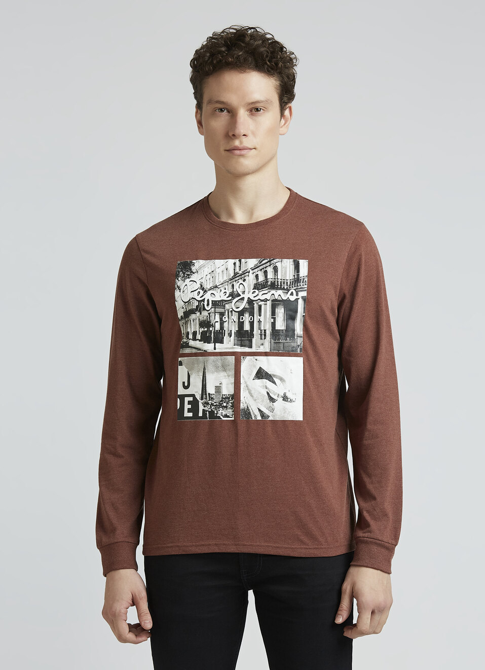 Brown Graphic Print Full Sleeve T-shirt, , large image number 1