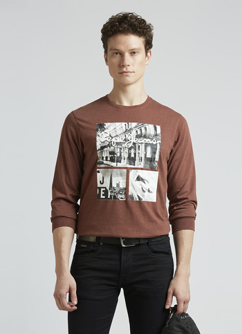 Brown Graphic Print Full Sleeve T-shirt
