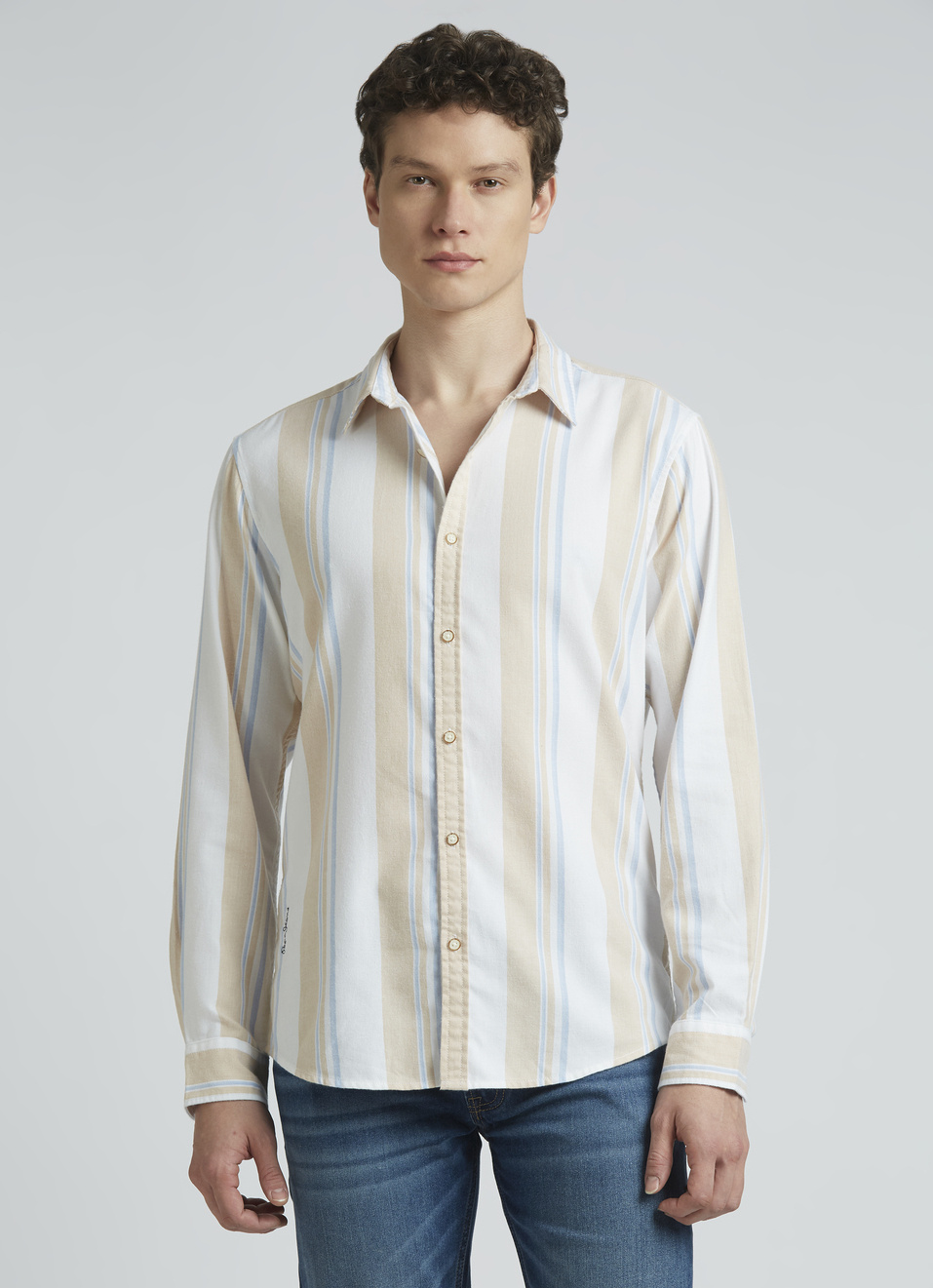 Beige Summer Stripes Full Sleeve Shirt, , large image number 1